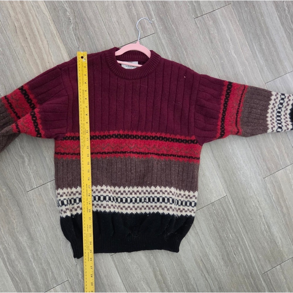 Vintage United Colors of Benetton Shetland Wool Sweater Burgundy Fair Isle Large